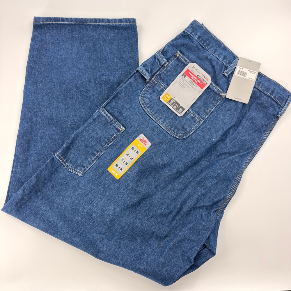 Carhartt Utility Jean Mens 50x34 Blue Flame Resistant NWT BD0013-FRM Loose Fit